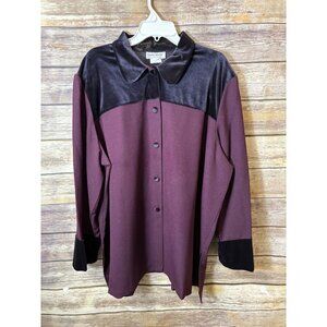Graver Studio Shirt Susan Graver 2X Vintage 90s Purple Velvet Trim Long Sleeve